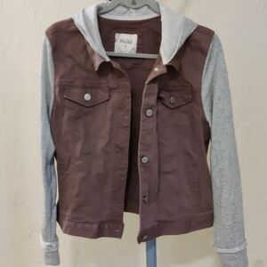 Mudd Women's Brown/ Gray Varsity Jean Hooded Jacket Size M